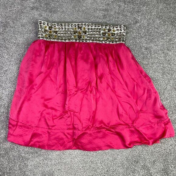 Bebe Mini Skirt Women’s Small Pink Back Zip Lined Embellished Studded Y2K - Picture 1 of 12